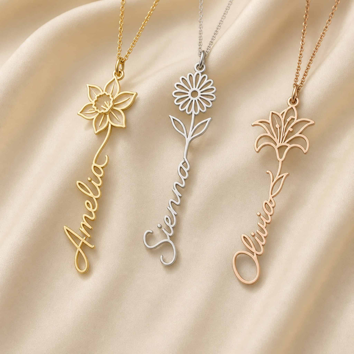 Birthflower Name Necklace