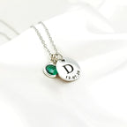 Initial Date Disc Birthstone Necklace