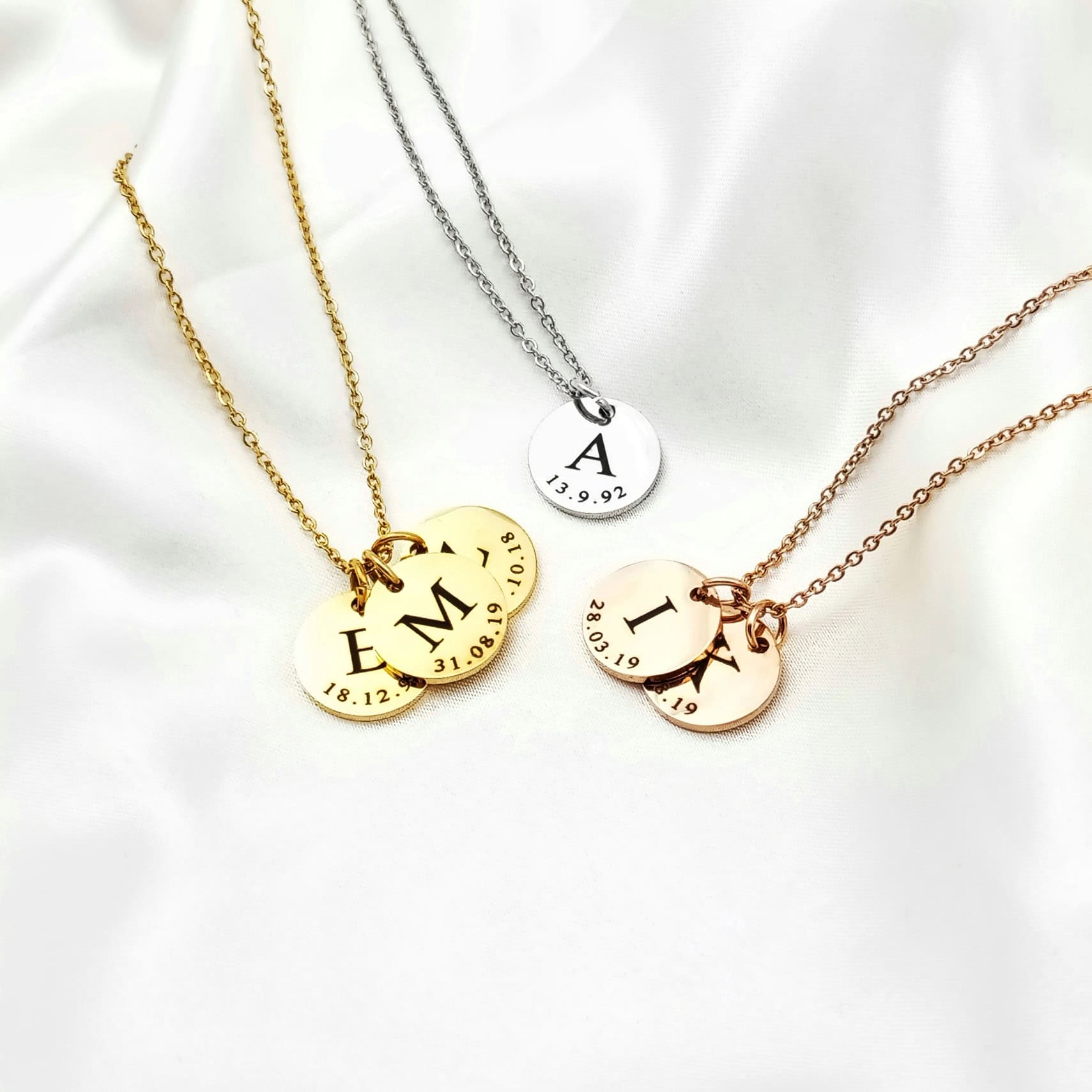 Initial Date Disc Necklace