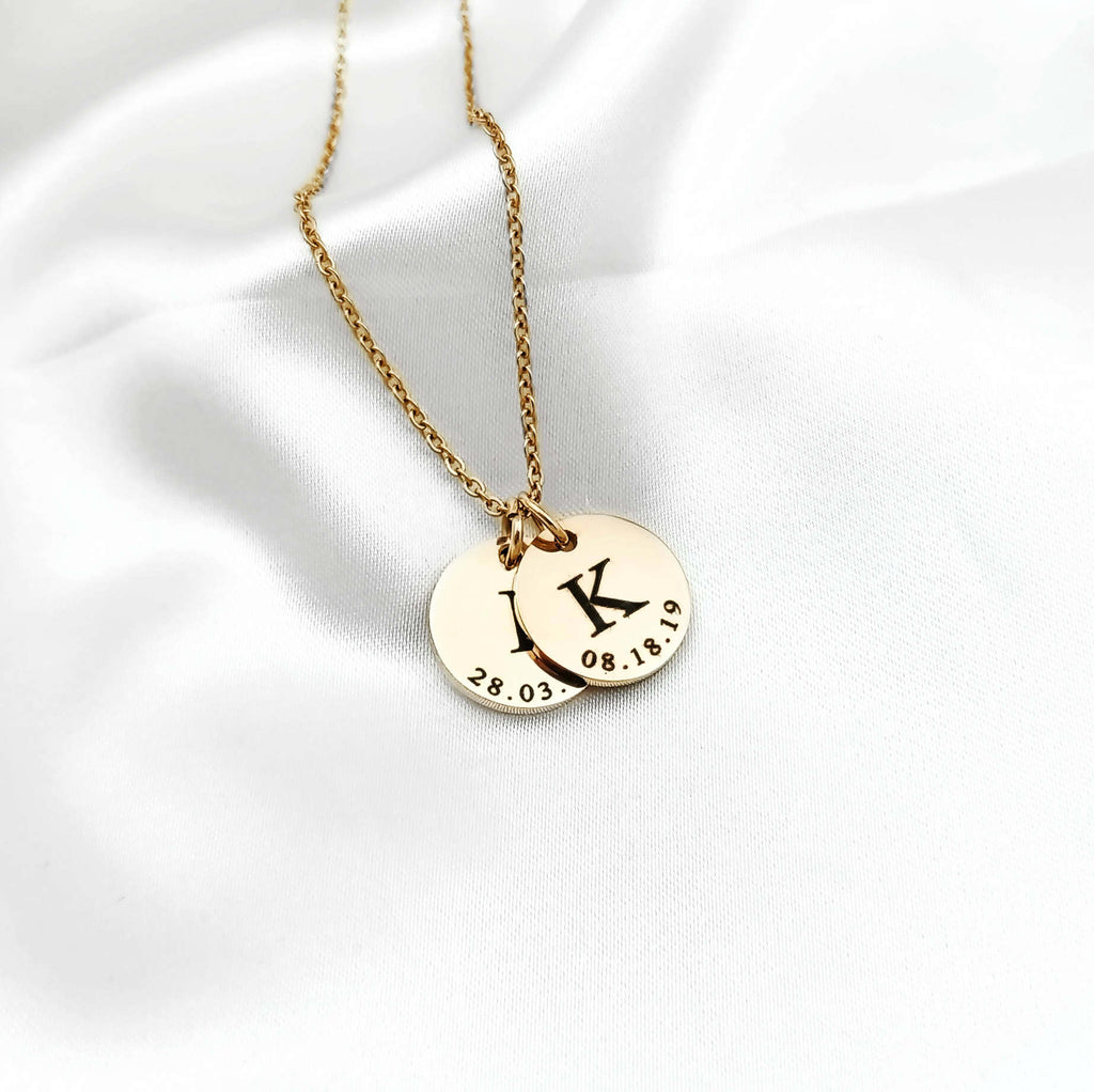 Initial Date Disc Necklace