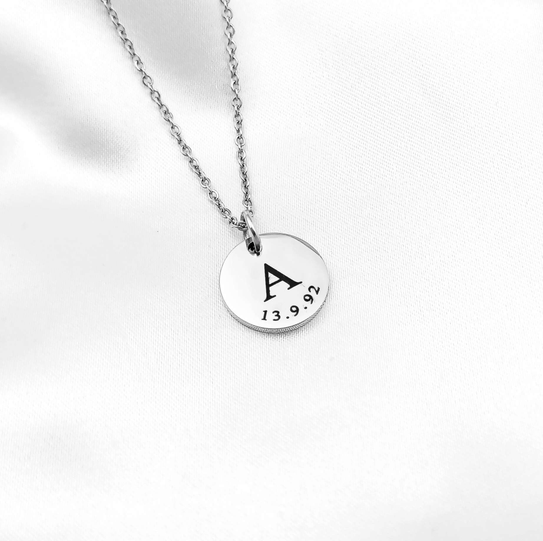 Initial Date Disc Necklace
