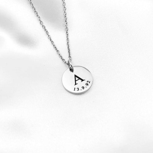 Initial Date Disc Necklace