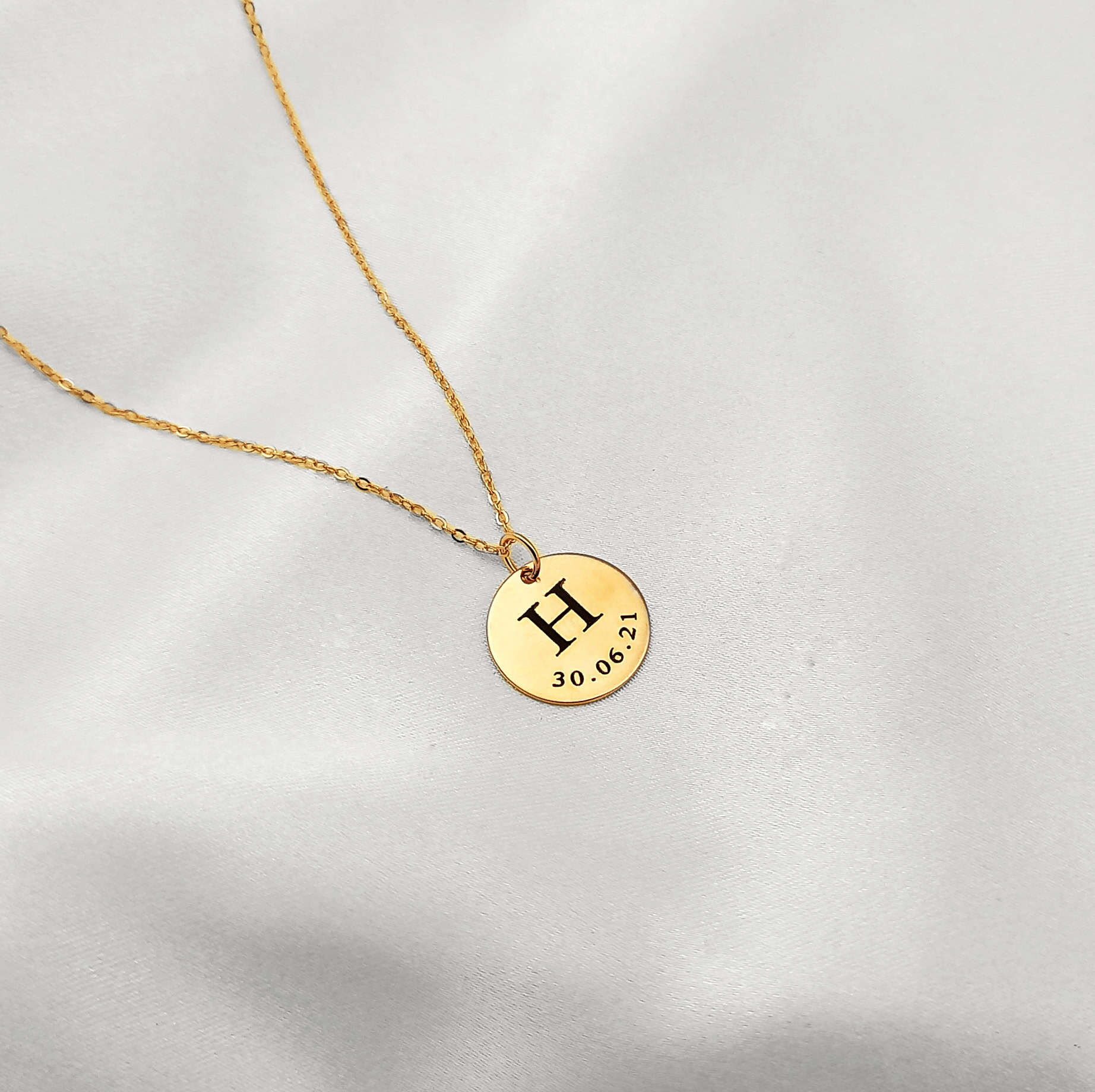 Initial Date Disc Necklace - 925 Sterling Silver
