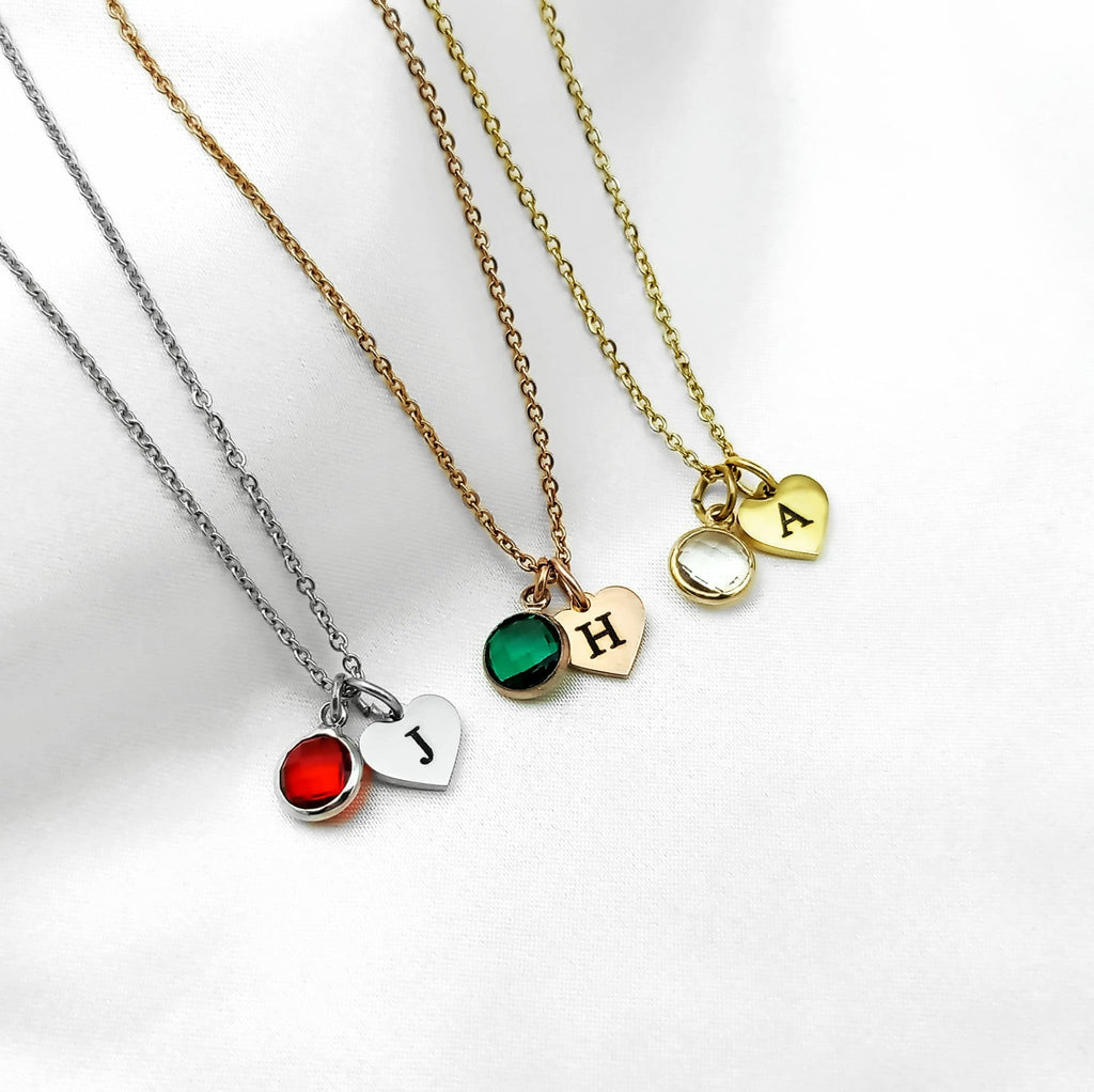 Mini Initial & Birthstone Heart Necklace