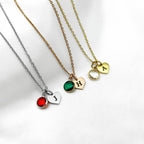 Mini Initial & Birthstone Heart Necklace