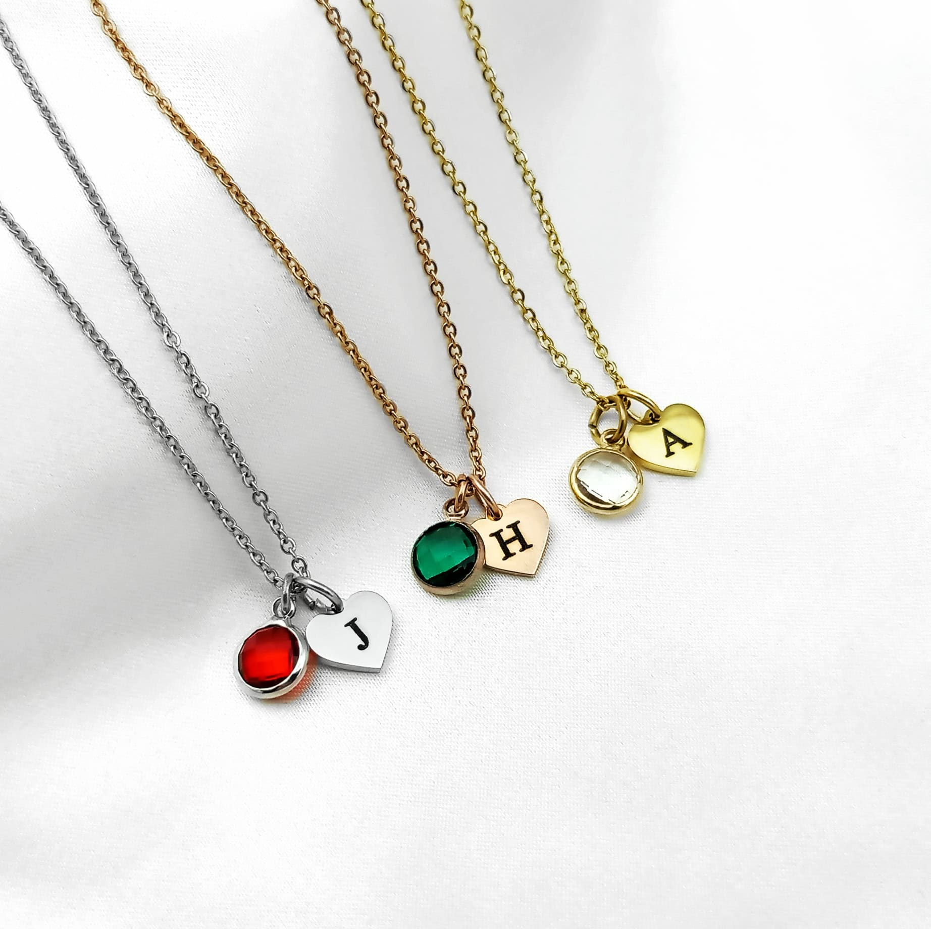 Mini Initial & Birthstone Heart Necklace
