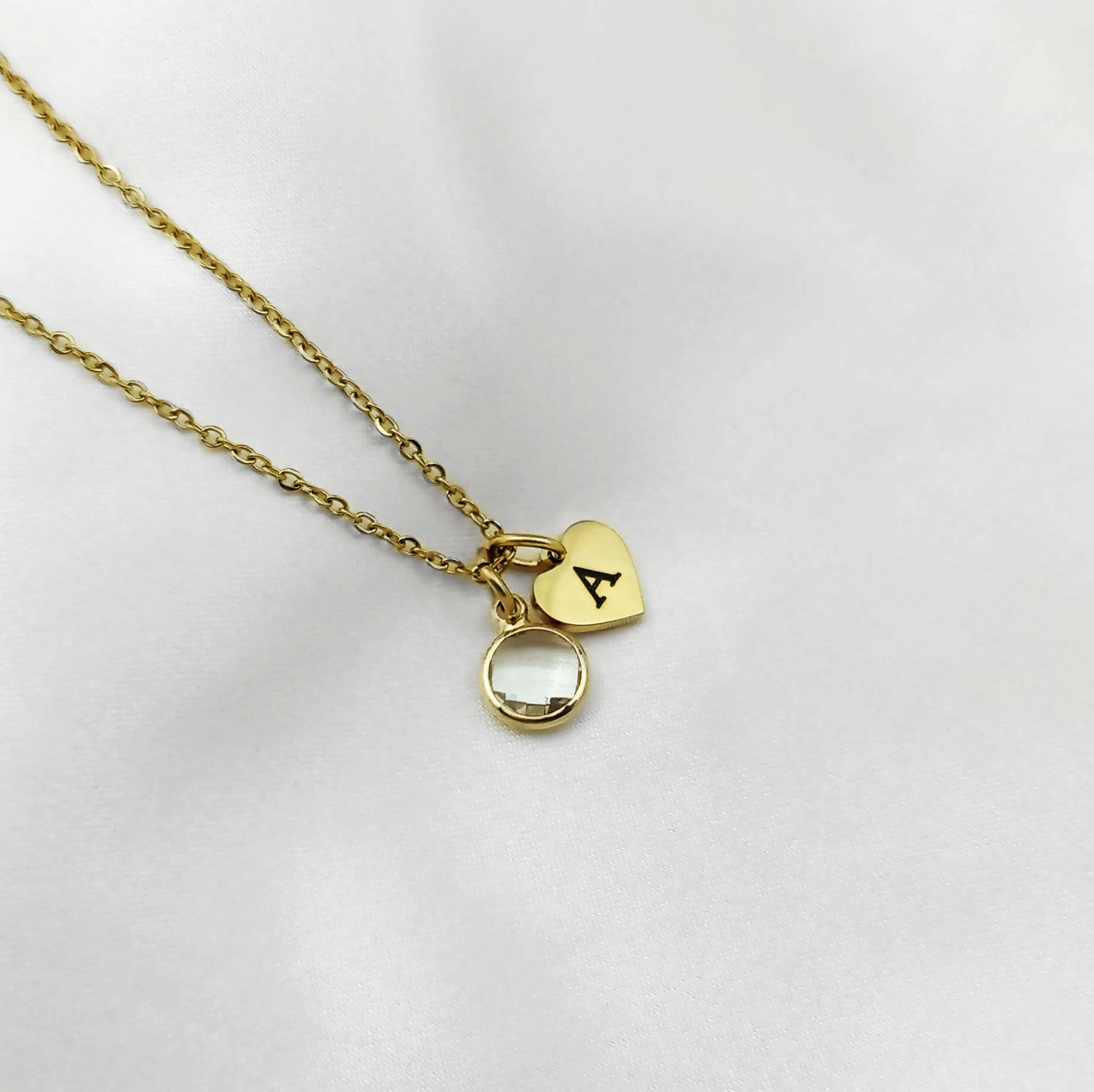 Mini Initial & Birthstone Heart Necklace