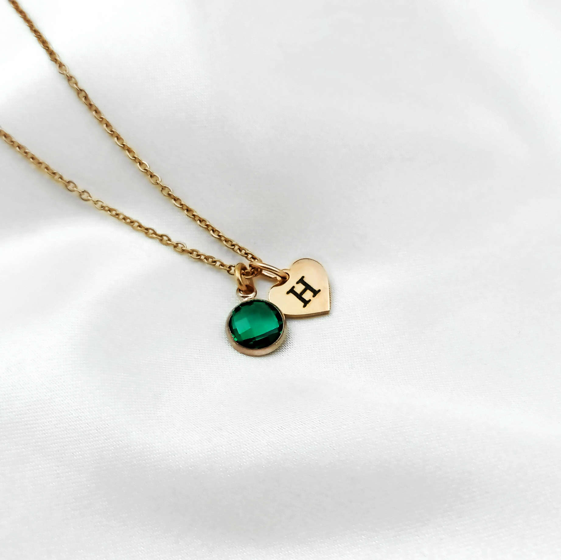 Mini Initial & Birthstone Heart Necklace