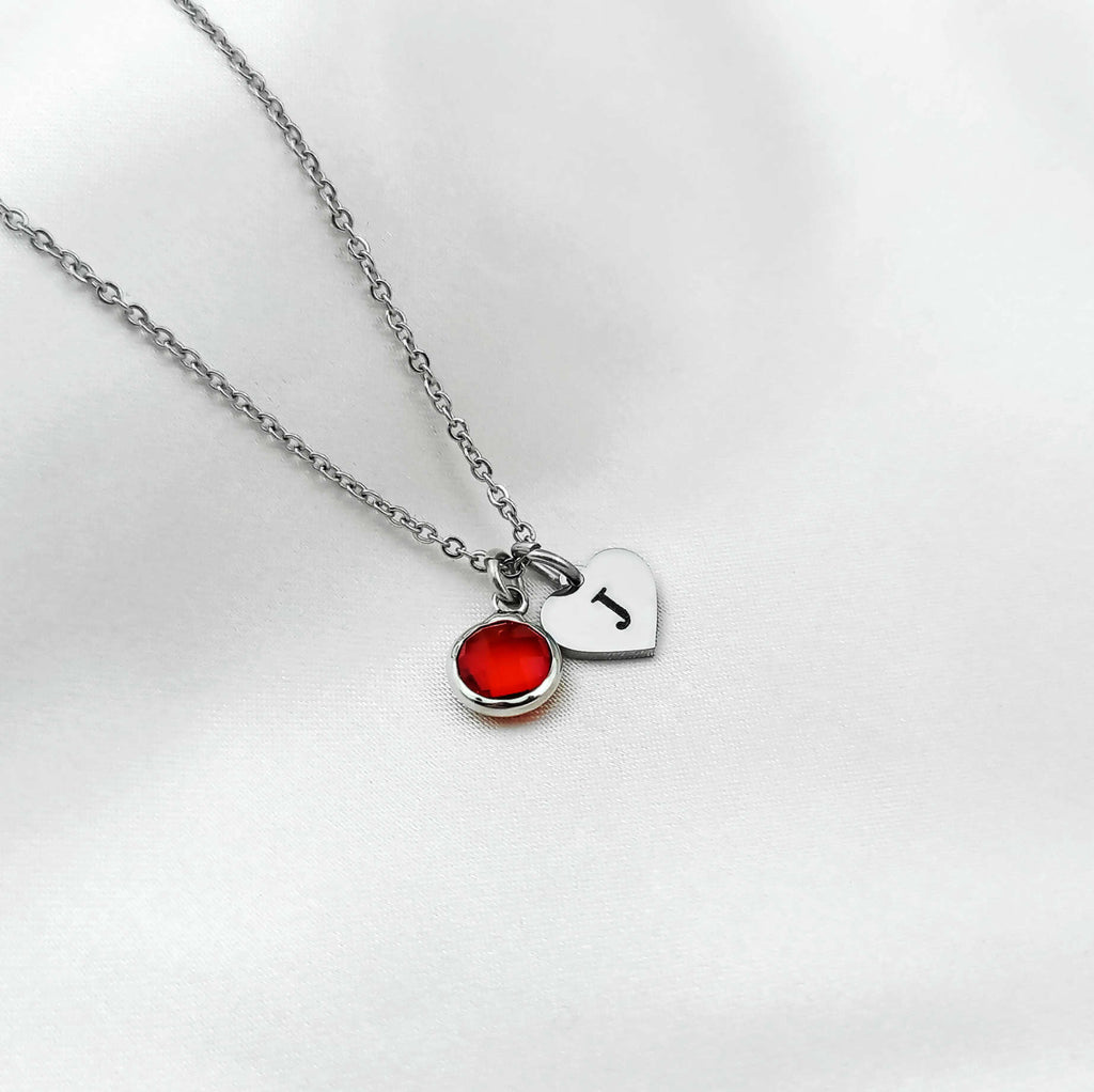 Mini Initial & Birthstone Heart Necklace