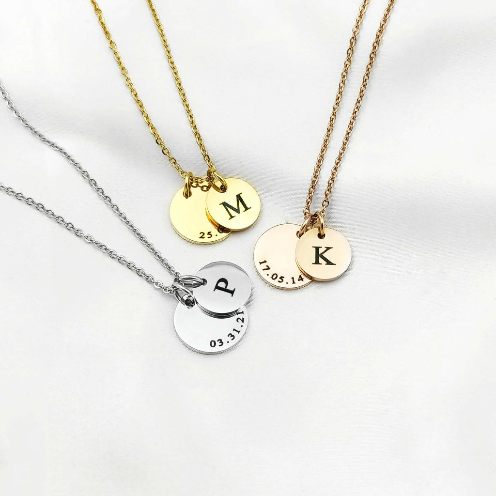 Date Disc & Mini Initial Disc Necklace