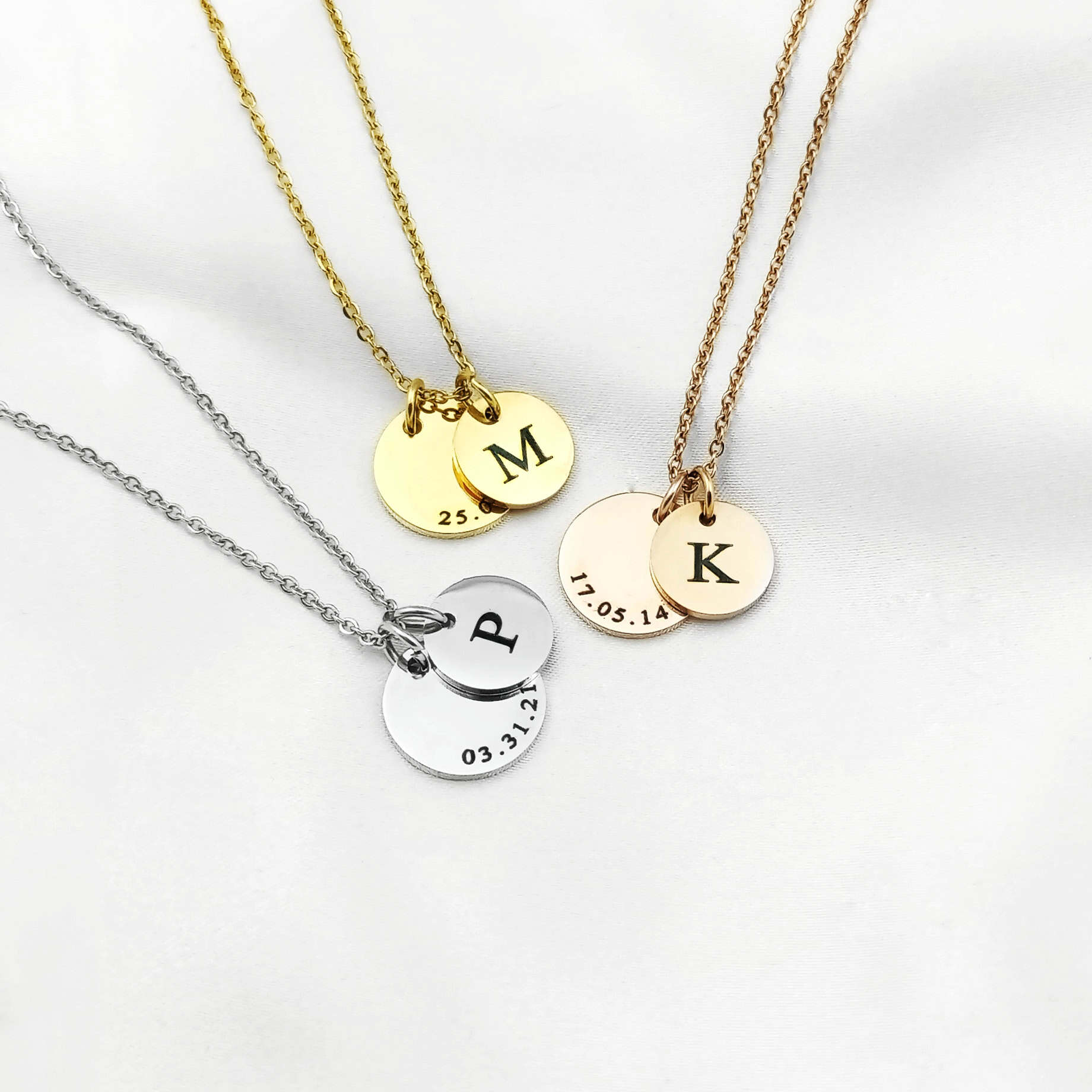 Date Disc & Mini Initial Disc Necklace