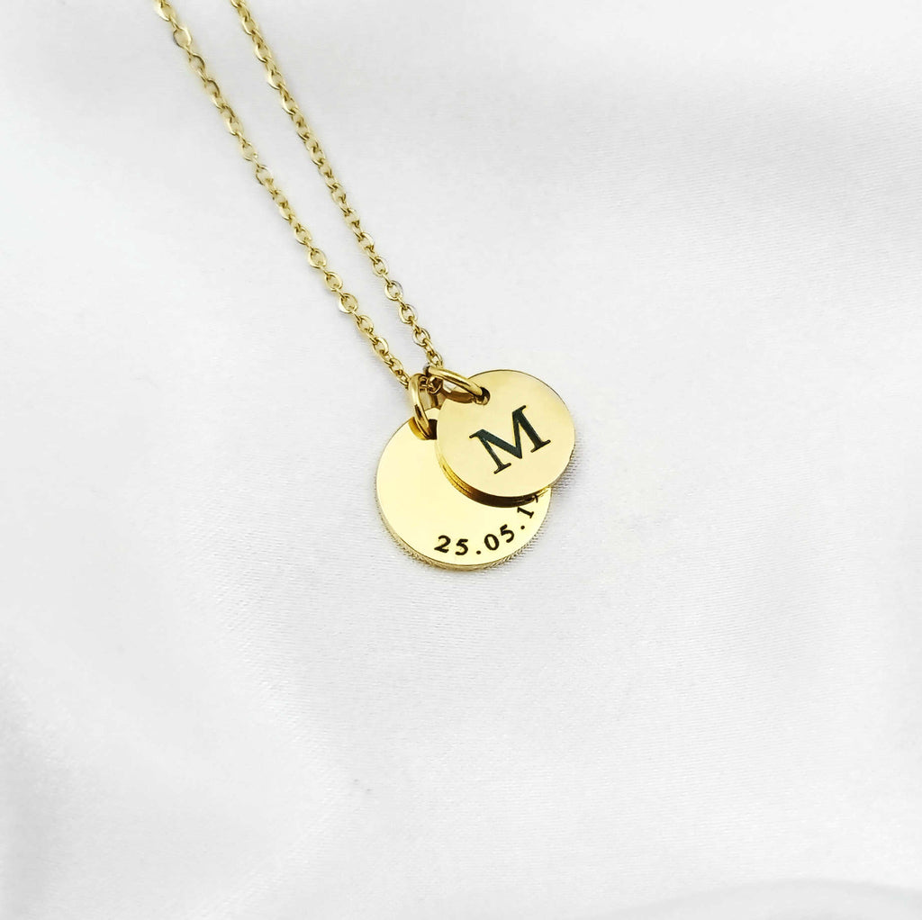Date Disc & Mini Initial Disc Necklace