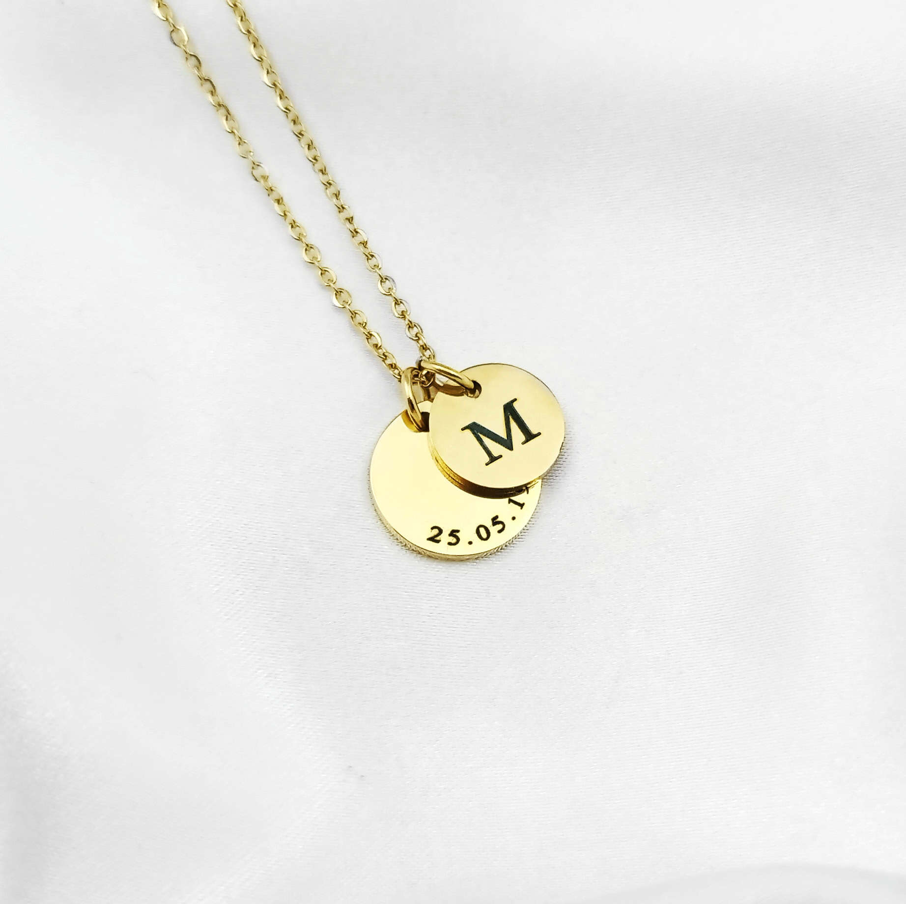 Date Disc & Mini Initial Disc Necklace