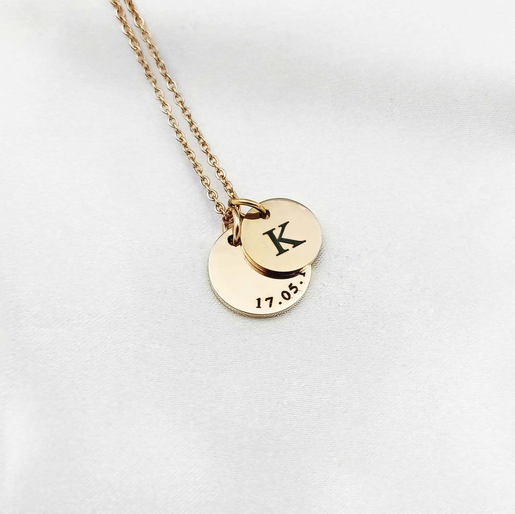 Date Disc & Mini Initial Disc Necklace