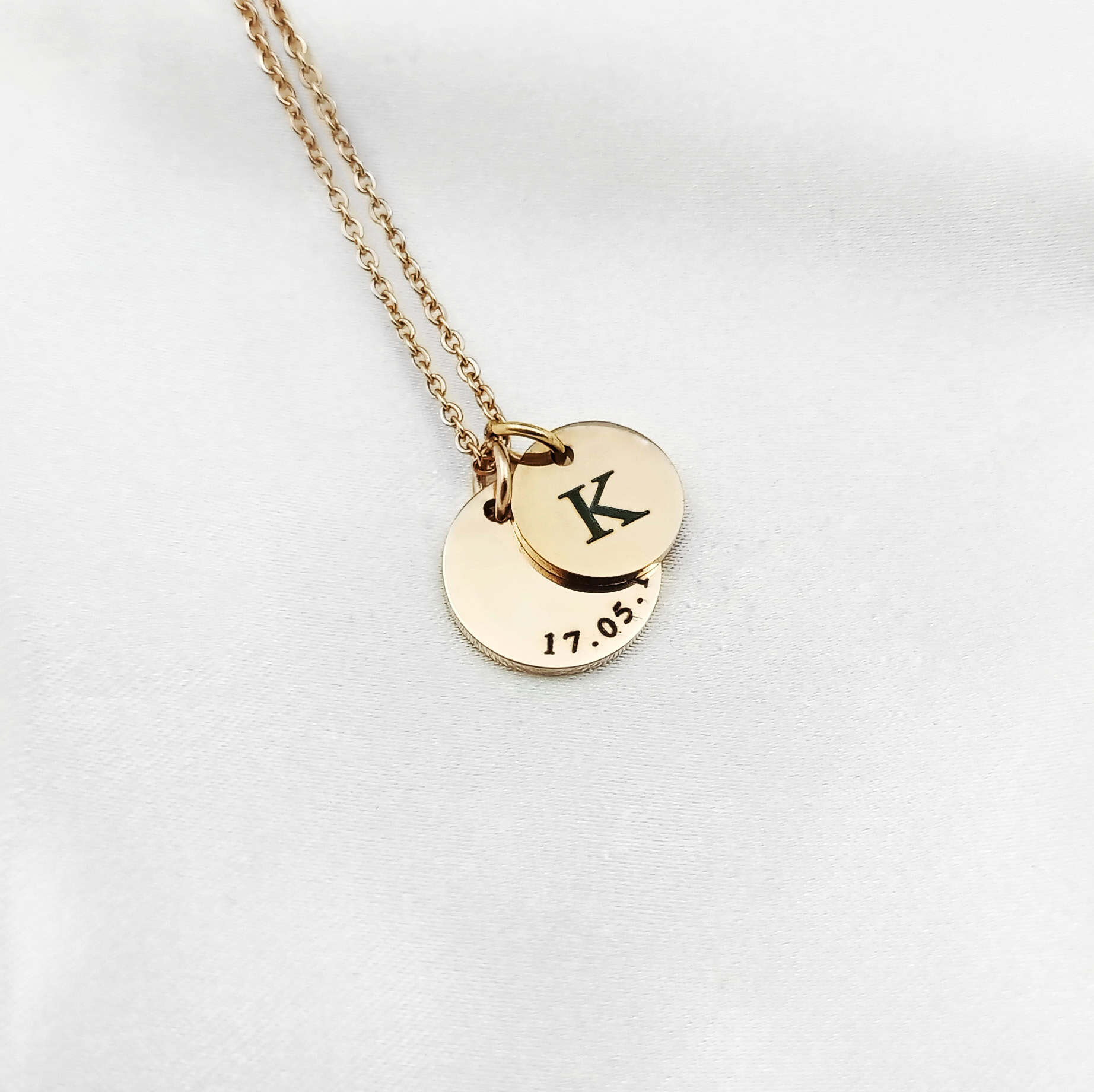 Date Disc & Mini Initial Disc Necklace