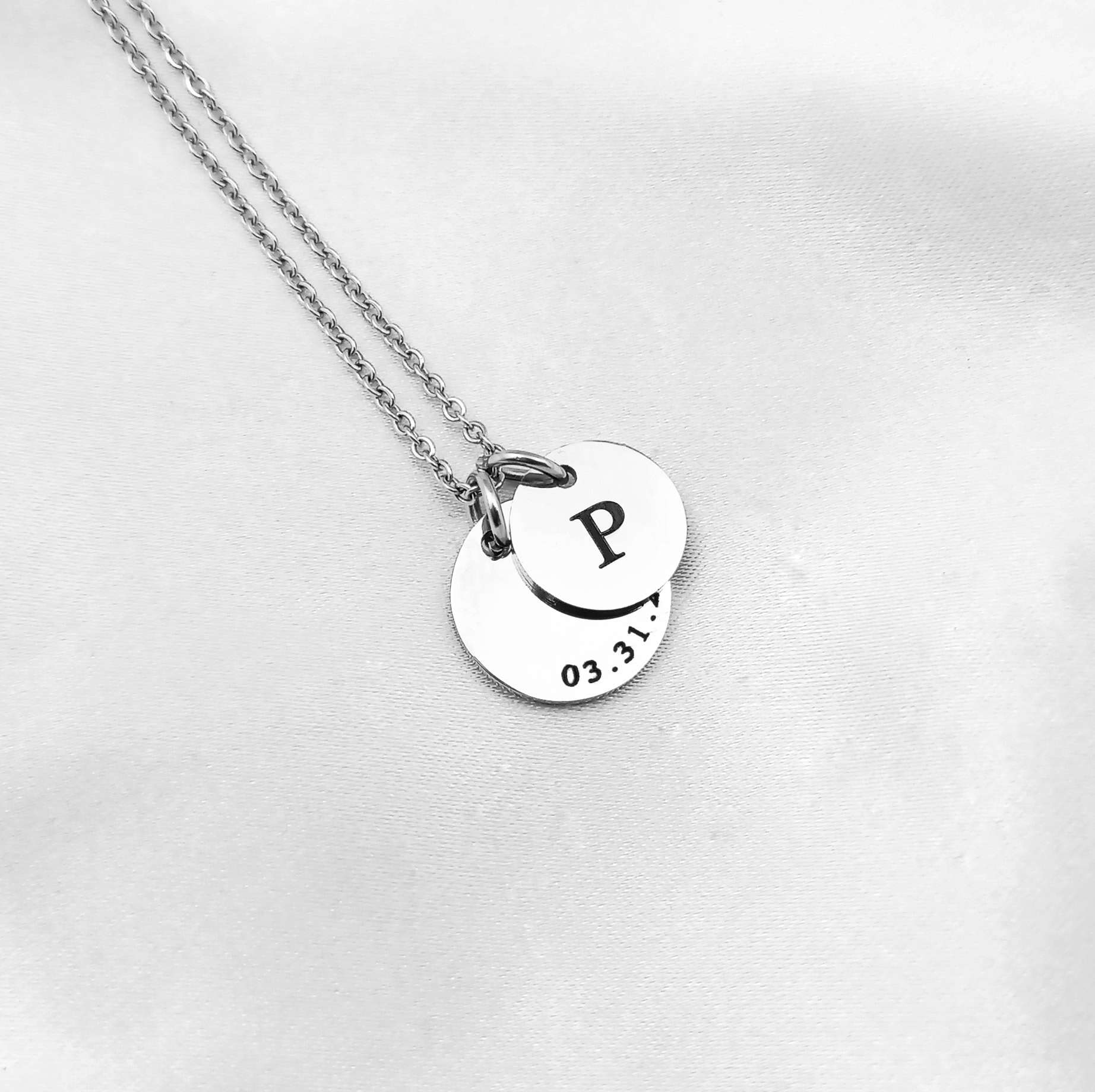 Date Disc & Mini Initial Disc Necklace