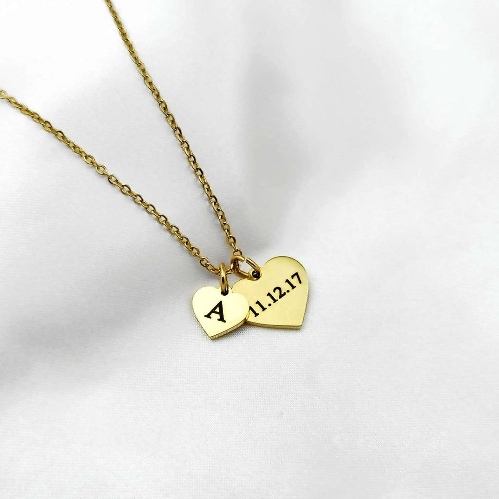 Mini Initial & Date Heart Necklace