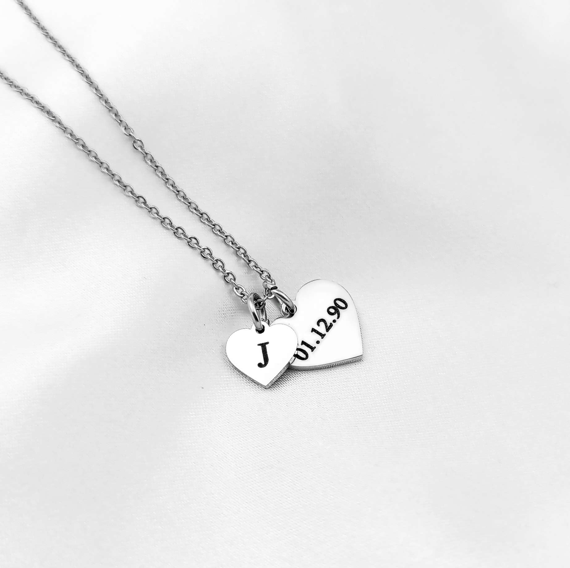 Mini Initial & Date Heart Necklace