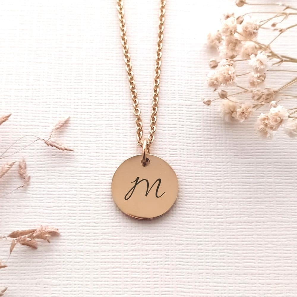 Script Initial Disc Necklace - Charm Bear