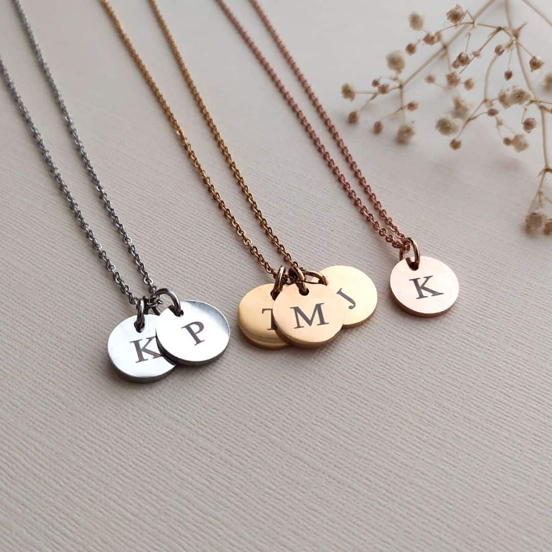Mini Initial Disc Necklace Charm Bear