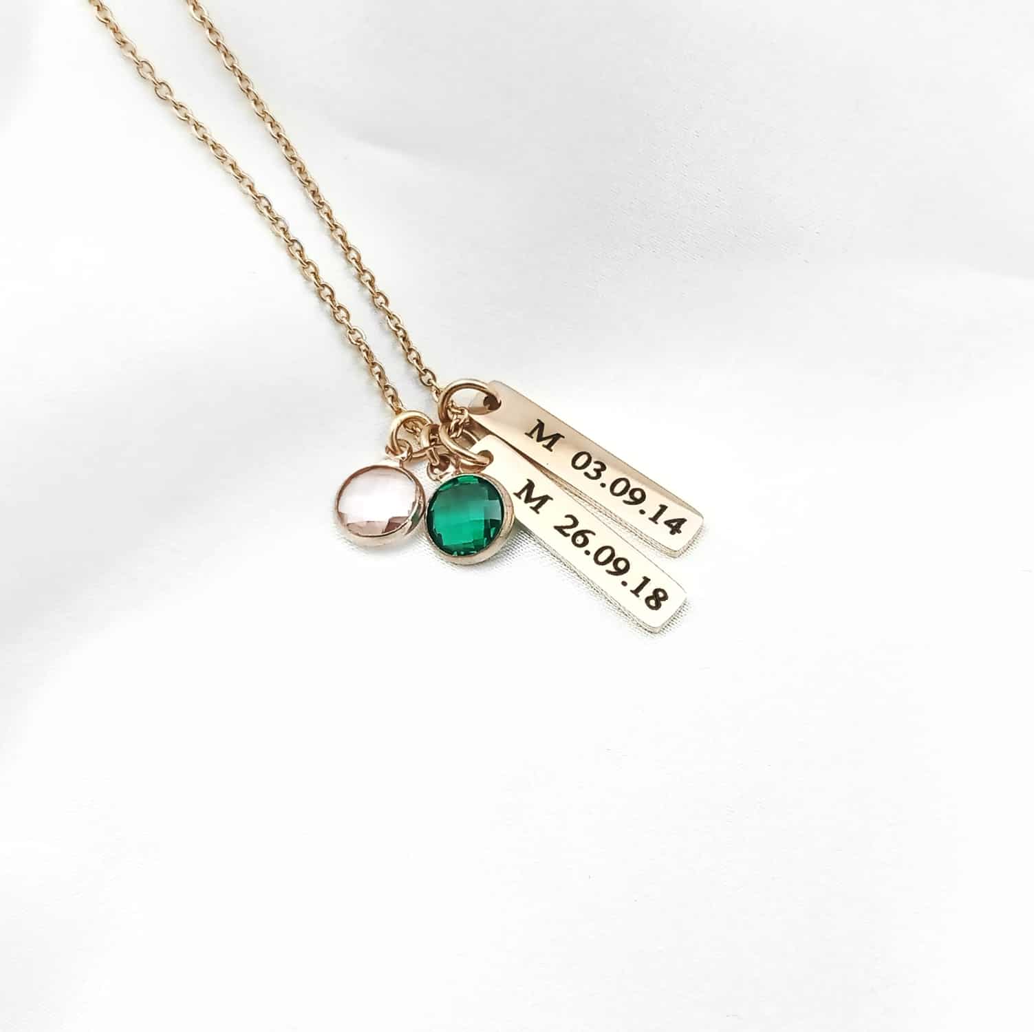 Mom Curved Bar Necklace with Kids Birthstones - Danique Jewelry