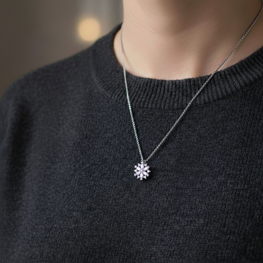 925 Sterling Silver Snowflake Necklace Charm Bear